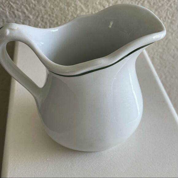 Vintage Albert Pick Co. Vitrified Cream Pitcher or Vase with Green Trim - Picture 7 of 12